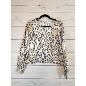 Express Womens Brown Leopard Long Sleeve‎ Tie Hem Cropped Sweater XS NWT